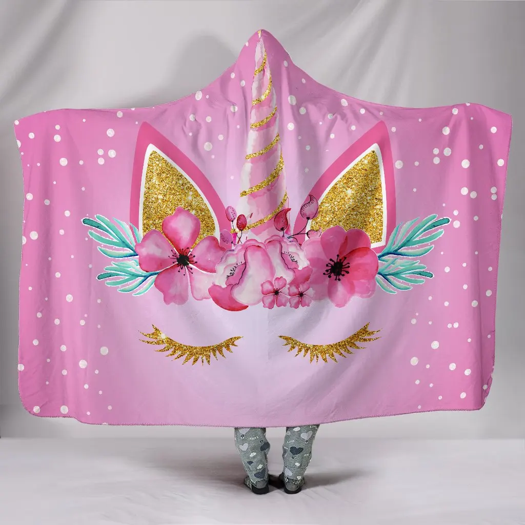 

New Unicorn Pattern 3D Printed Plush Hooded Blanket 30 Styles Cartoon Warm Wearable Soft Fleece Throw Blankets Drop shipping