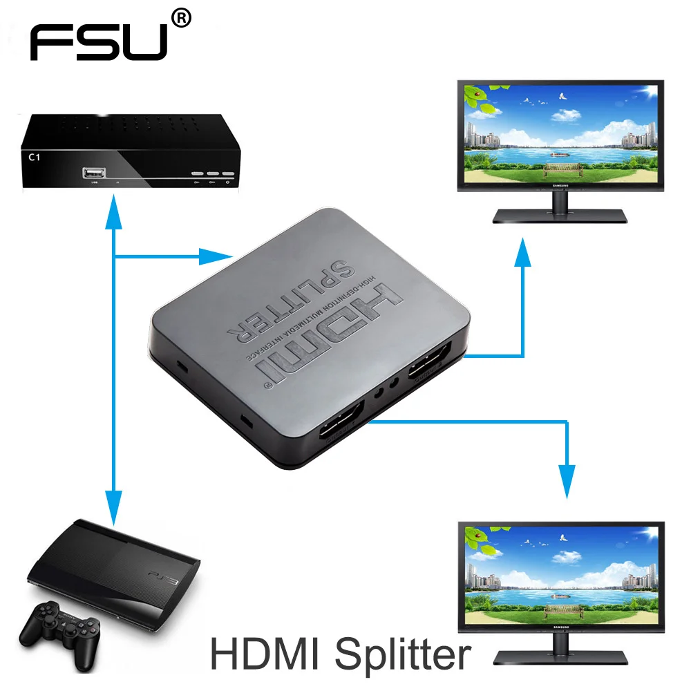 

HDCP 4K HDMI Splitter Full HD 1080p Video HDMI Switch Switcher 1X2 Split 1 in 2 Out Amplifier Dual Display For HDTV DVD PS3 Xbox
