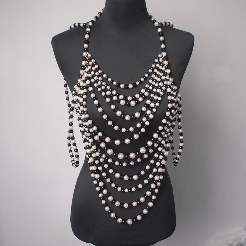MANILAI, имитация жемчуга, массивное ожерелье-воротник, многослойные подвески, ожерелья для женщин, преувеличенная сексуальная цепь для тела, ювелирные изделия