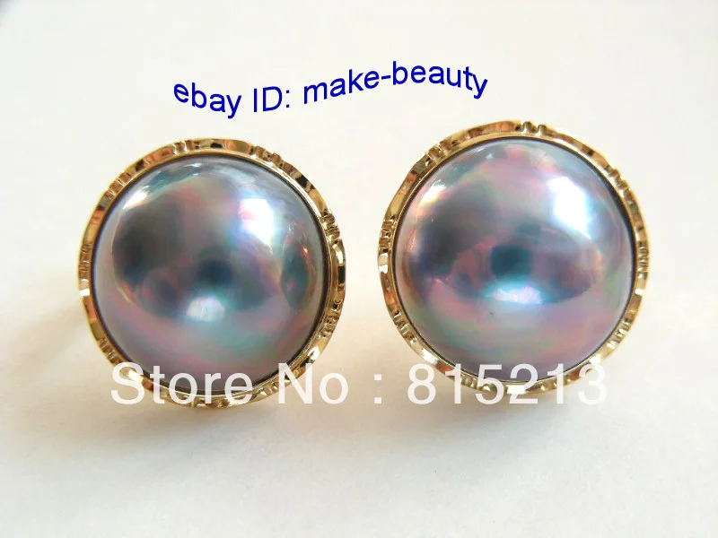 

hot sell new wb00216 stunning big 15mm black south sea mabe pearl earrings 14K gold