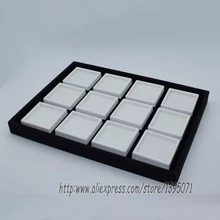 High-end Черный Leatherette12 ячеек камень для хранения лоток Diamond чехол держатель ювелирных изделий с 24 шт. 4*4 см камень В Поле