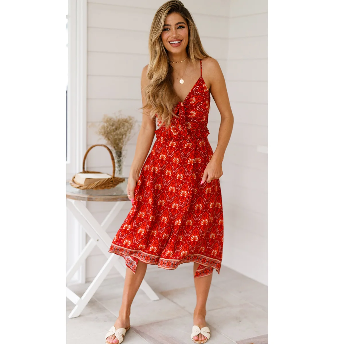 

Red Print Adjustable Crop Top Skirt Set Women 2019 Summer Sexy Sleeveless Floral Set Suit Boho Asymmetrical 2 Two Piece Dress
