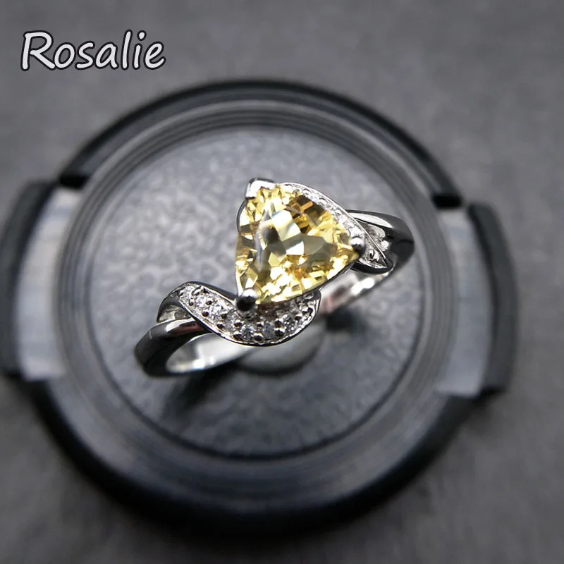 Rosalie,2018 new design rings with Natural Citrine triangle 7*7mm gemstone Ring solid 925 sterling silver for women gift party