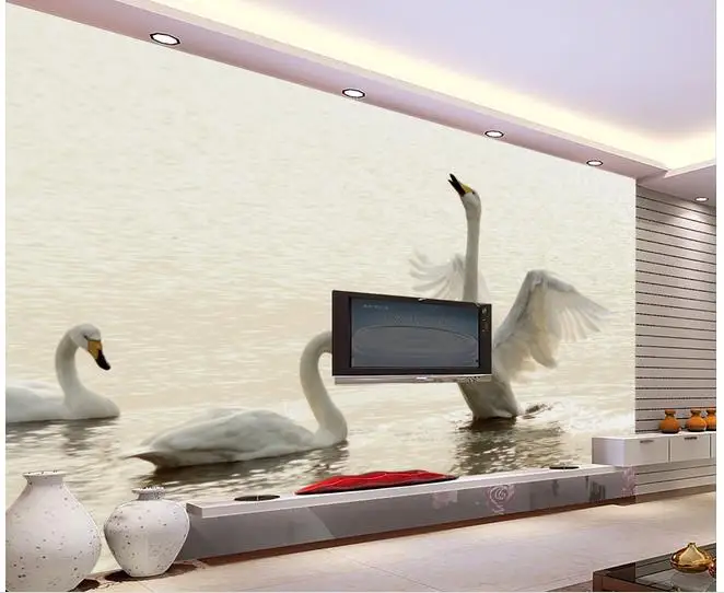 

modern living room wallpapers Swan Lake hand-painted oil painting decorative painting