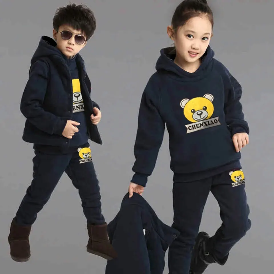Roupa do Bebê das Meninas dos Meninos Ano de Idade Bebê Meninos Roupas Definir Outono Inverno 2 Cores Tops Cabolsas Calças Colete 3 Pcs Outfits Set 2019 4-12 5 Conjuntos de roupas