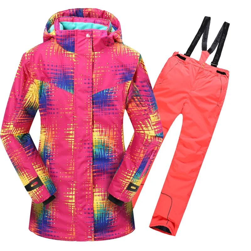 

new Winter Fleece Warm Ski Suit girls Waterproof Mountain Skiing Jacket Coat + Bib Pants Children Kids Snowboard Snow Clothing