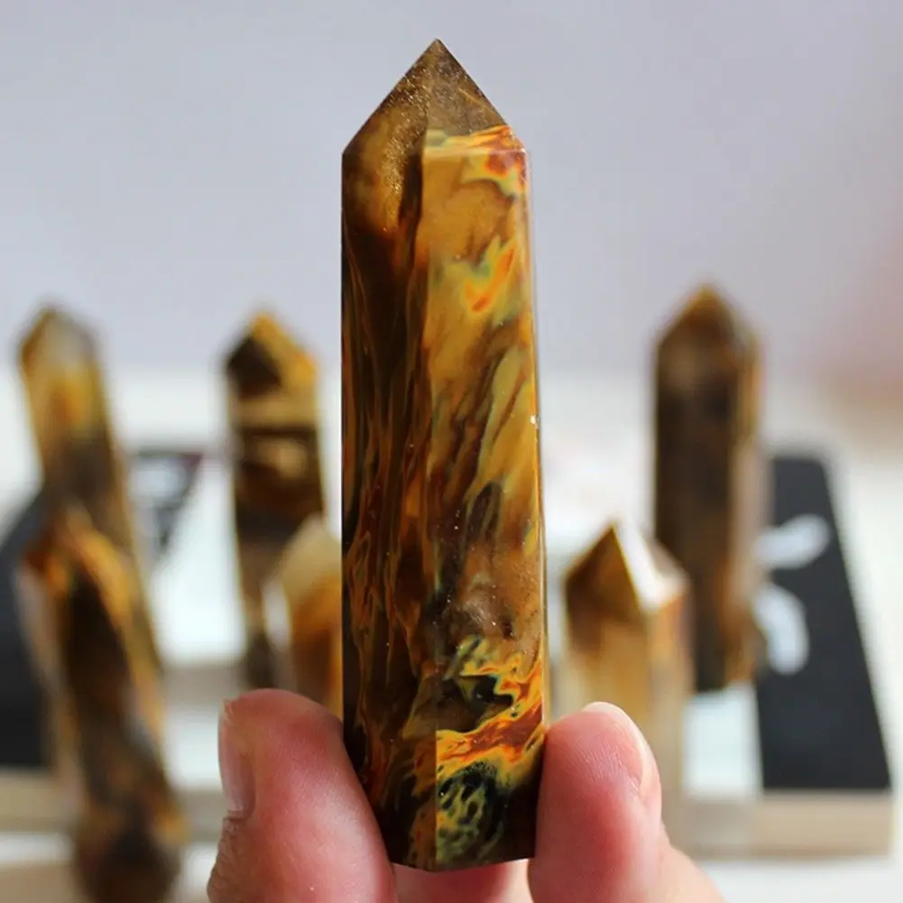 

Rare Natural Yellow Lemurian Crystal Rough Point Column Polished Pendants Jewelry Making Trendy