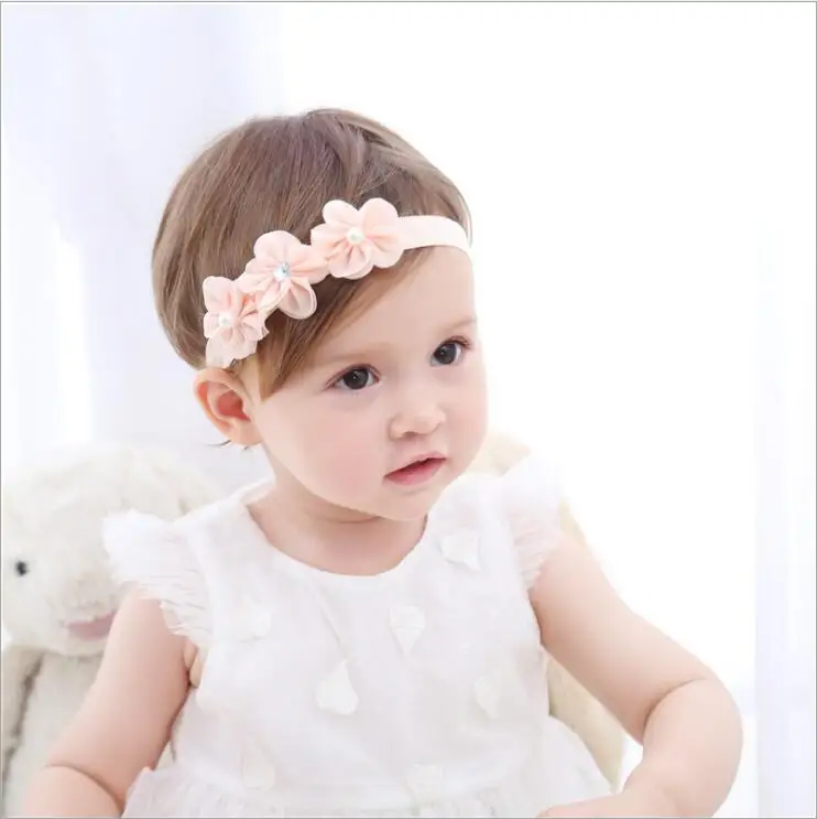 

New Fashion Style Children's Hair Accessories 3 Chiffon Flower Pearl Hair Band Headband Hairstyle Girls hair bandans for girls