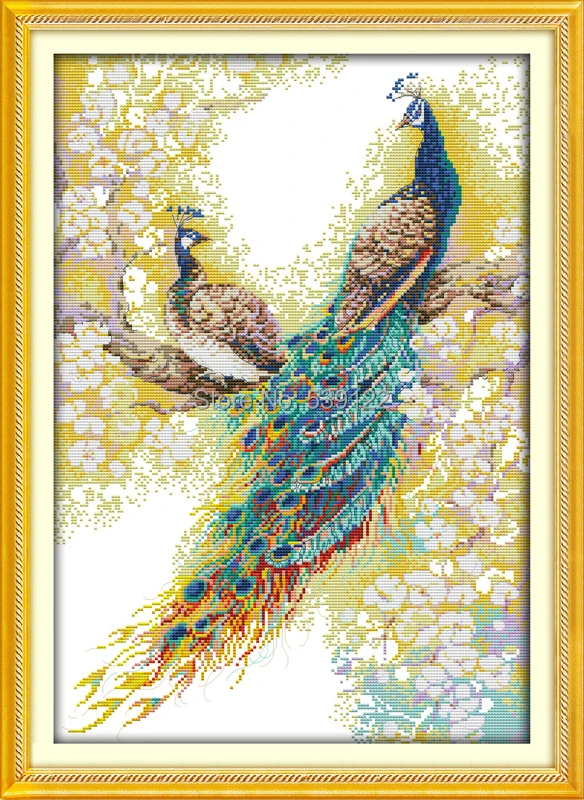 

The Peacock Couples 14CT 11CT Printed Counted Cross Stitch Patters Kits For DIY Needlework Embroidery DMC Cross-Stitch Set