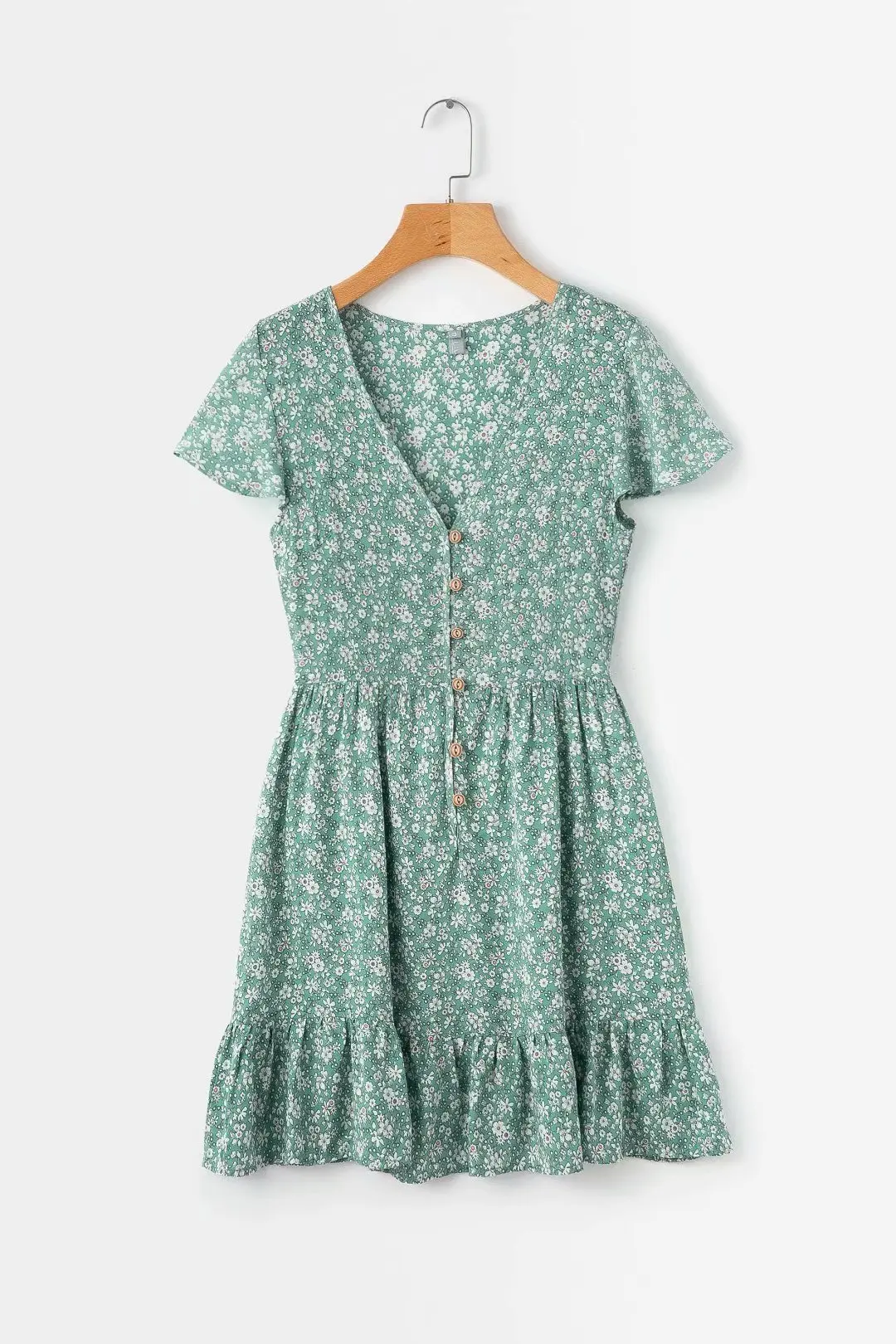 

2019 spring new fashion laces ruffled hem prints women's dresses