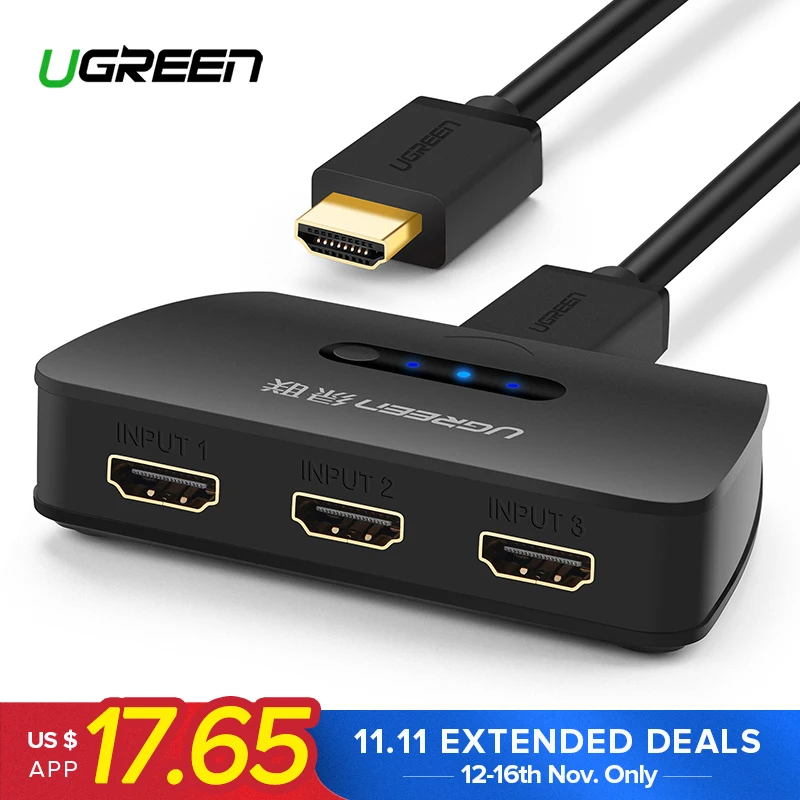Ugreen 3 Port HDMI Switch Switcher HDMI Splitter HDMI Port for XBOX 360 PS3 PS4 Android 1080P HUB 3 Input to 1 Output Adapter Ugreen 3 Port HDMI Switch Switcher HDMI Splitter HDMI Port for XBOX 360 PS3 PS4 Android 1080P HUB 3 Input to 1 Output Adapter