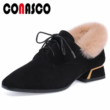 

CONASCO Retro Elegant Women Suede Leather High Heels Pumps Pointed Toe Lace Up Autumn Winter Party Wedding Shoes Woman