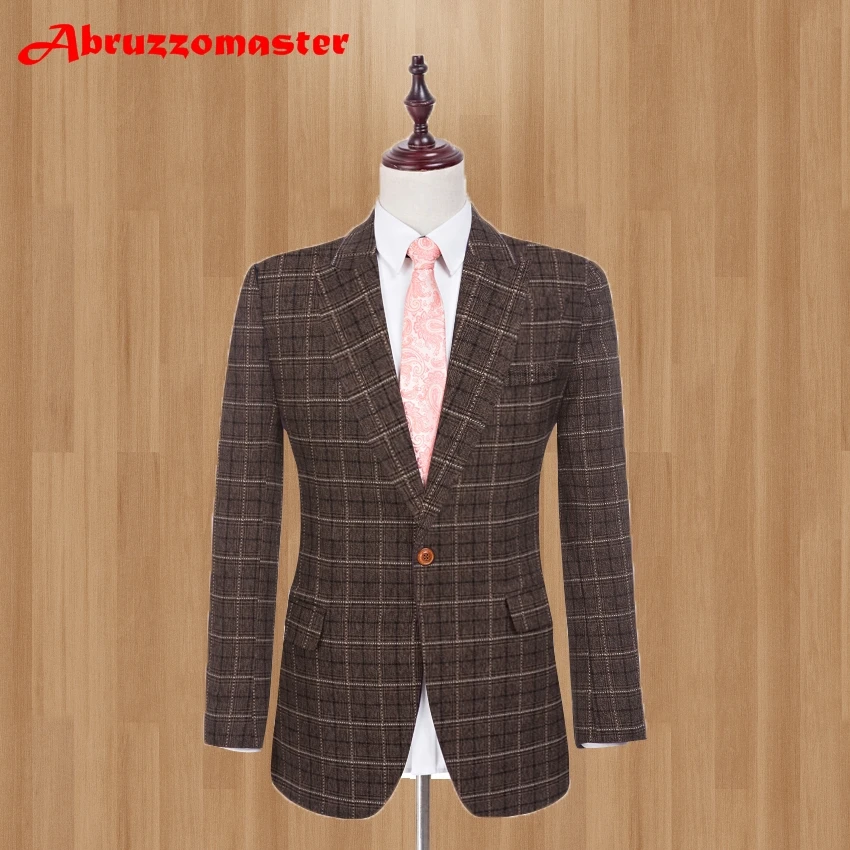 Brown Linen Men Suits with Pants S-4XL Fashion Brand Men Slim Fit Single Breasted One Button Wedding Suit (Jacket+Pant)