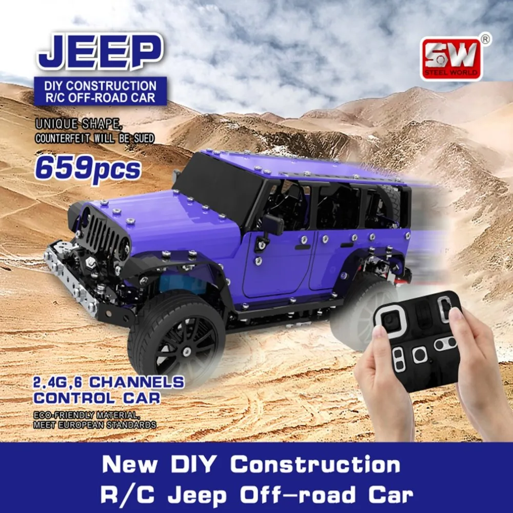 

Steel World 2.4ghz 6 Channels USB Charging Building Block DIY Construction Remote Control Jeep Off-road Toys RC Cars
