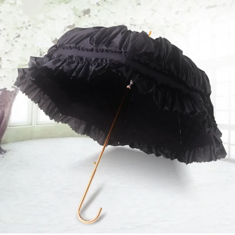 Бутик двухслойный кружевной зонтик принцесса зонт для подружек невесты Праздничная Свадьба Ремесло Зонтик - Цвет: Черный