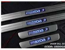 4 UNIDS/SET Blue LED Inoxidable Travesaño de La Puerta Placa Pad Escultura Placa de Umbral Bienvenidos Pedales Para Mazda Axela 3 2011-2013