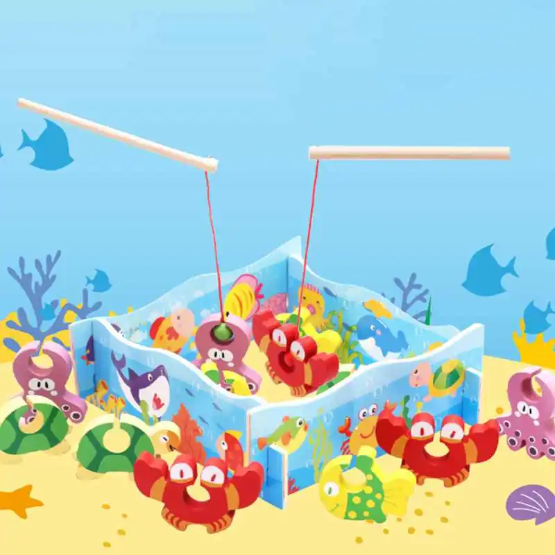 

Baby Kid Wooden Toys Magnetic Fishing Game 3D Jigsaw Puzzle Toy Interesting Baby Children Educational Puzzles Toy Gift