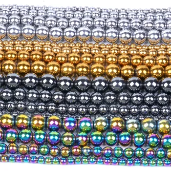 

Natural Stone Beads Gold/Rainbow/Gunblack Hematite Beads for Jewelry Making 4/6/8/10/12mm Round Bedas Diy Necklace Bracelet