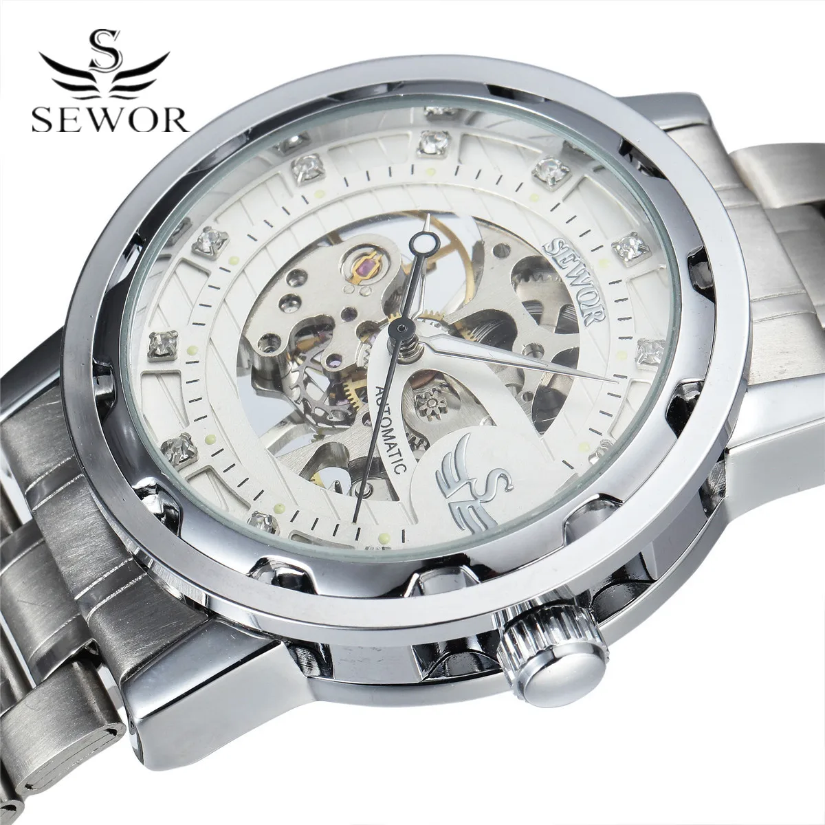 

New SEWOR Brand Sport Watch Men Luxury Skeleton Steel Mechanical Wristwatch Mens Fashion Luxury Top Brand Male Dress Watches