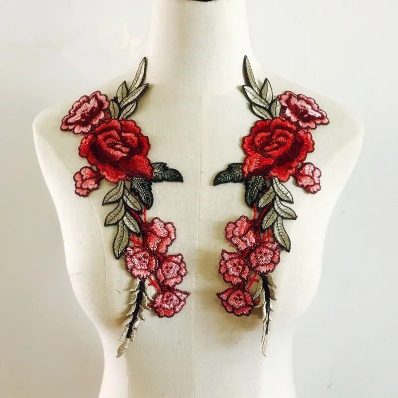 New-2pcs-Set-Rose-Applique-Embroidery-Flower-Patches-For-Clothing-Appliques-Flores-Bordadas-Atacado-Sewing-Flower