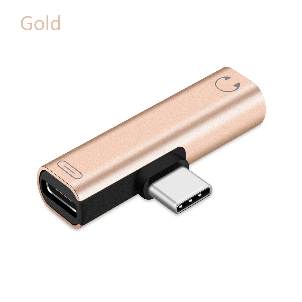 Тип-c аудио Зарядка 2 в 1 двойной адаптер разветвитель AUX зарядное устройство наушники AUX кабель Разъем Con verter адаптер для huawei Xiaomi - Цвет: Золотой