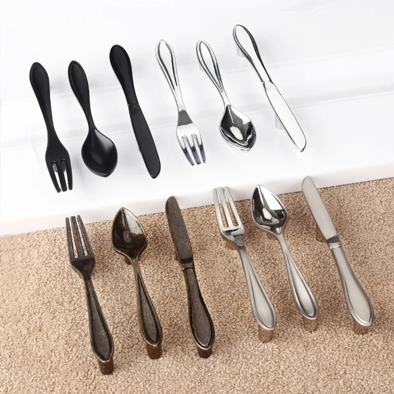 

2pcs New Zinc Alloy Furniture pull Knobs 76mm Dia Silver Knife Fork Spoon type Handle for Cabinet Cupboard Door Decor Hardware