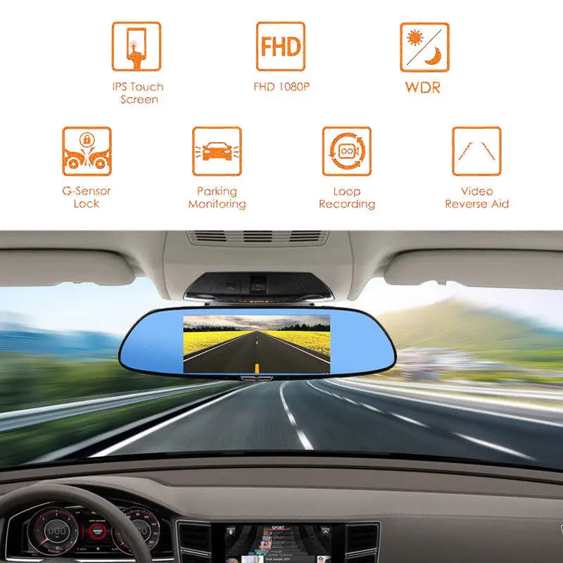 

Rear View Mirror Tachograph Mounted Recorder Auto 7 Inch Touch Screen Dash Cam Car DVR Dual Lens HD Night Vision with Reversing