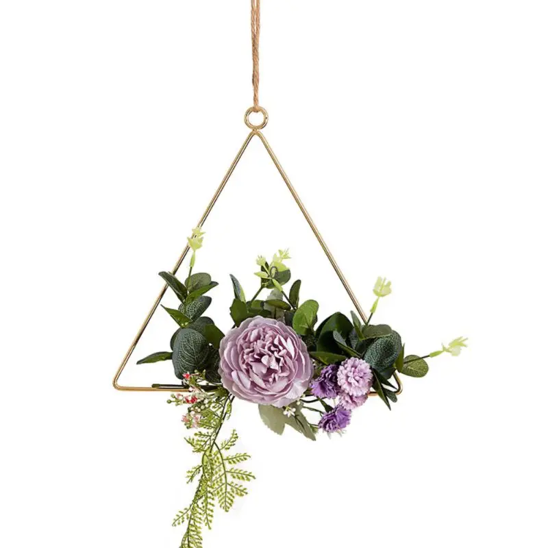 Geometric Metal Wire Wreath Hoop Frame Artificial Flower Garland Wall Hanging Decorations Wedding Party Backdrop Top - Color: D