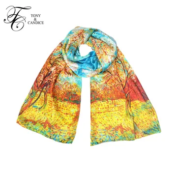 

Tony&Candice Silk Scarf 100 Silk Luxury Brand 2018 Scarves Women Oil Print Plus Size Ladies Pure Silk Shawl Long Scarves