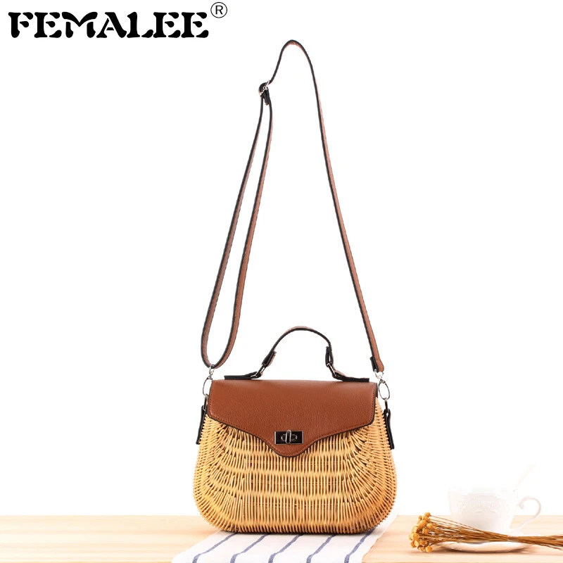 

FEMALE Fashion Women Beach Bags Natural Rattan Woven Hand Bag Cover Handbag Wicker Handmade Travel Bohemia Tote 2019 Summer New