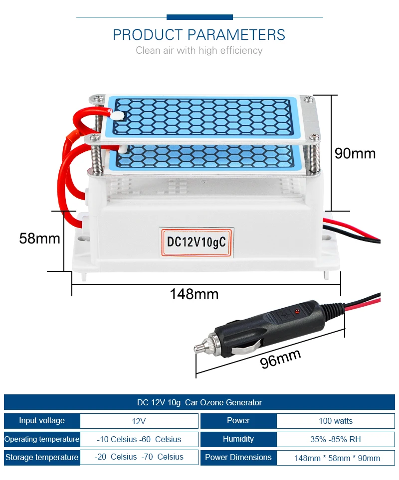 10g Car Air Purifier Freshener Ozone Generator 12v Humidifier Air Purifier Cleaner Car Purifier Ceramic Plate Air Sterilizer