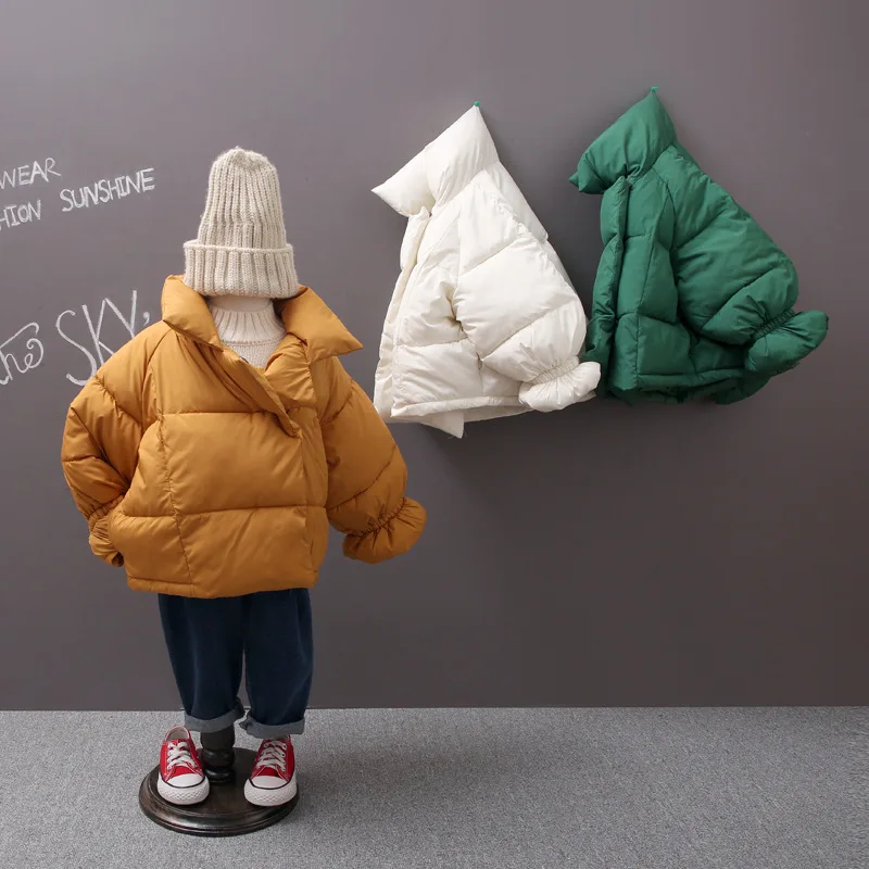 

2018 winter children's clothing long petals sleeve pure color turtleneck single breasted boy girl fashion cotton-padded jackets