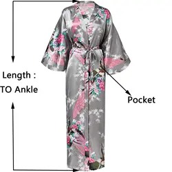 Пикантные для женщин Длинные атласные халат пижамы Ночная рубашка элегантный вечерние Халаты кимоно купальный костюм дома платья