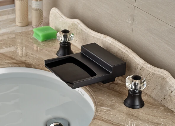 

Modern Oil Rubbed Bronze Bathroom Crystal Handle Waterfall Basin Faucet Sink Mixer Deck Mount