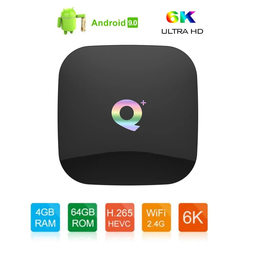 Q Plus Smart TV Box 6K Android 9.0 TVBox 4GB RAM 32GB/64GB ROM Quad Core H.265 USB3.0 2.4G WiFi IPTV Set-Top Box PK X96 X88 MAX