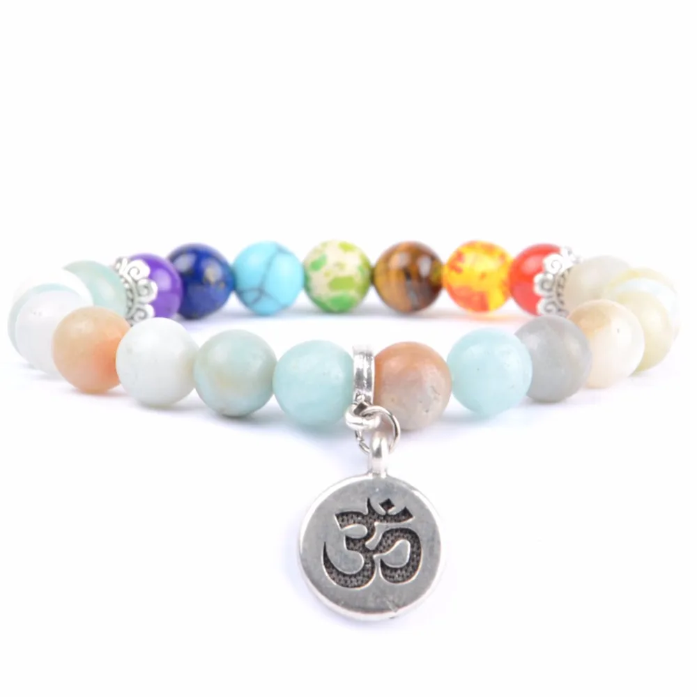 

Fashion 7 Chakra Bracelet Men Natural Stone Amazonite Bead OM Charm Bracelets & Bangles For Women Yoga Buddha Jewelry Dropship