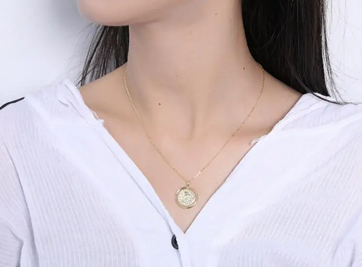 925 пробы серебряное круглое ожерелье с кулоном для женщин, простое винтажное Очаровательное ожерелье, Европейское многослойное ожерелье, подарки