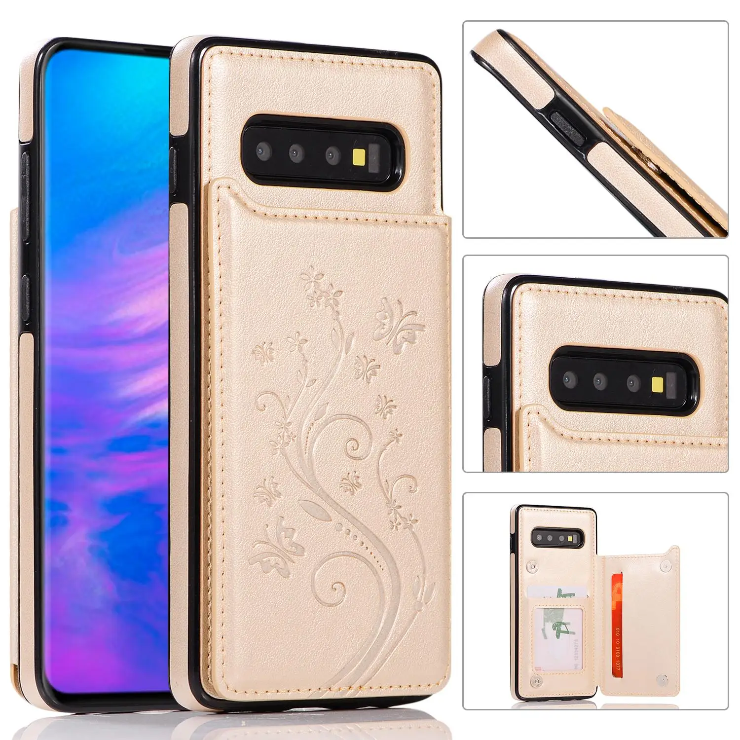 Роскошный чехол-портмоне для samsung Galaxy S10 Plus S10E Coque на Galaxy S9 S8 Plus S7 Note8/9 держатель для карт рельефный чехол из искусственной кожи - Цвет: Золотой