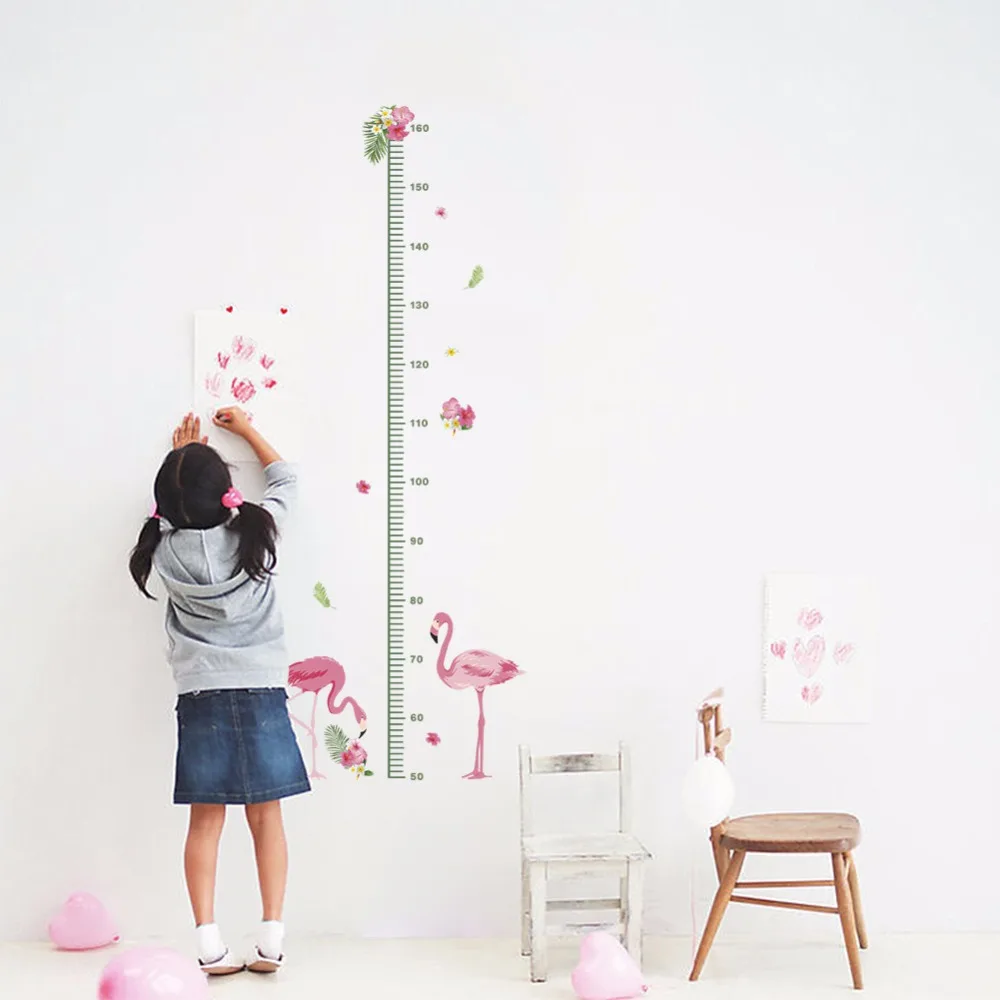 3d мультфильм животных фламинго измерения высоты настенные наклейки детские комнаты или спальни диаграмма роста детской комнаты декор настенные наклейки искусство