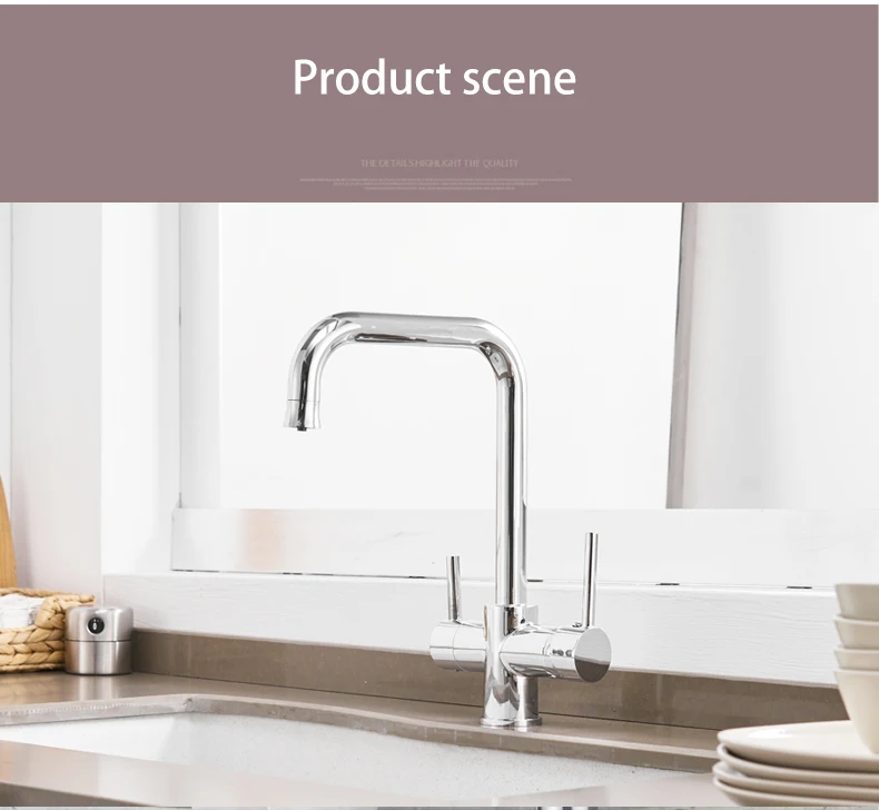 New style Black Double Bend Kitchen Water  Purifica  Faucet with Filtered Water Double Spout Kitchen Tap Bronze Sink Mixer Crane