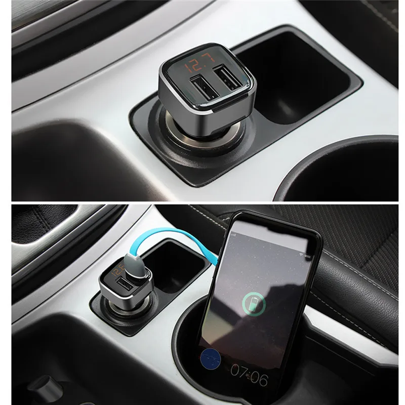 المزدوج USB تهمة شاحن سيارة متعددة الوظائف شاشة ديجيتال مع مفتاح رئيسي الهاتف المحمول شاحن آيفون سامسونج Xiaomi