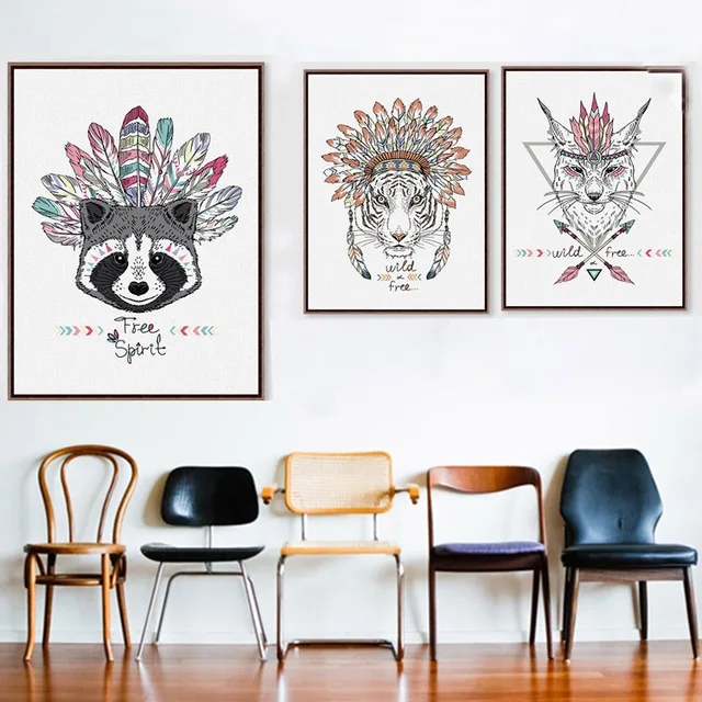 Modern Hippie Indian Animals Canvas Poster Fashion Frameless Hanging Modern Hippie Indian Animals Canvas Poster Fashion Frameless Hanging Print Picture Kid Baby Room Wall Decor