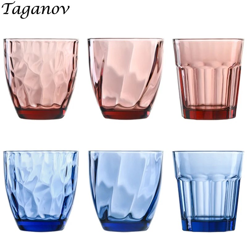 Соковое стекло, красочное креативное тиснение, стакан для воды, 6 шт./лот, розовый, синий, утолщенный бокал для вина, пива, чая, молока, стакан chivas