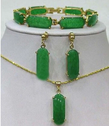 

hot sell Jewelry Green Jade Link Bracelet earrings Necklace Pendant Set