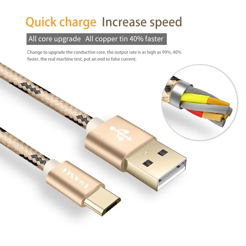 مايكرو usb شاحن مزامنة بيانات كابل شحن سريع النايلون الهاتف المحمول الروبوت كابل لسامسونج htc lg sony 0.5 متر/1 متر/2 متر