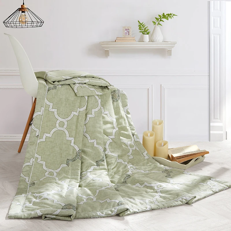 

Brief Geometric Print Green Quilting Summer Comforter Quilt Stitching Modal Fabric Polyester Filler Twin Queen Air-Condition