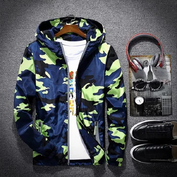 

Spring Style Men's Jacket Fashion Reflective Male Camouflage Jacket Hooded Coat Casual Sportswear Windbreaker Plus Size S~5XL