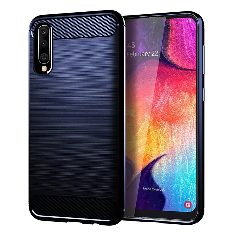 10 шт./лот для samsung Galaxy A50 случае углеродного волокна матовый Мягкий ТПУ задняя крышка для Galaxy A10 A20 A20E A30 A40 A60 A70(L0424 - Цвет: blue