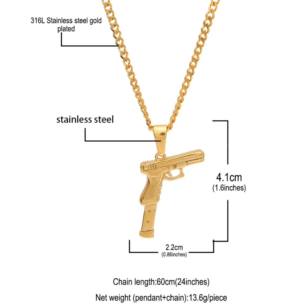 Uwin, модное панк ожерелье из нержавеющей стали с подвеской в виде пистолета, золотого и серебряного цвета, винтажное хип-хоп ювелирное изделие высшего качества с кубинской цепочкой