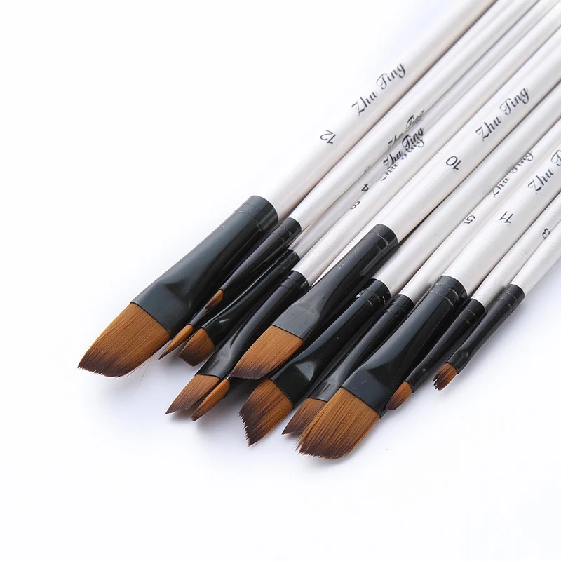 12 pcs/set Nylon Hair Paint Brush Art Brushes for Drawing Watercolor Gouache Oil Painting Brush For Art Learning Art Supplies